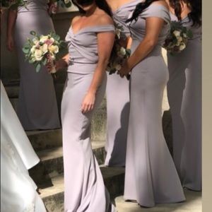Katie May Liu  off the shoulder gown 10 dove grey
